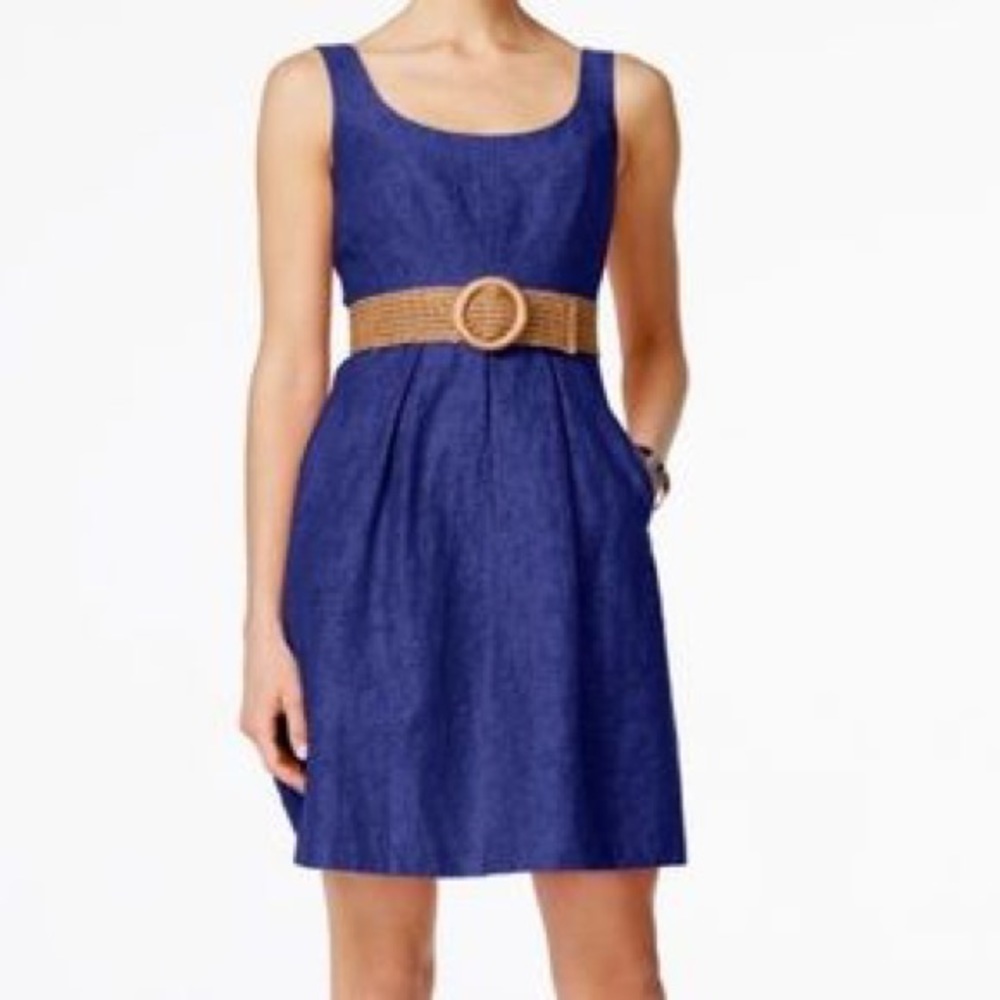 Nine West Light Navy A-Line Sleeveless Dress